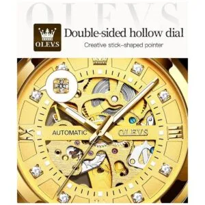 OLEVS Relojes mecánicos automáticos de esqueleto dorado_4