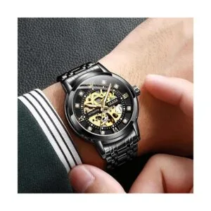 OLEVS Reloj de esqueleto dorado automático mecánico_3