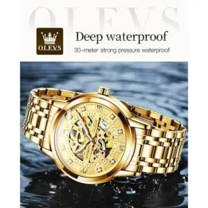 OLEVS Relojes mecánicos automáticos de esqueleto dorado_6