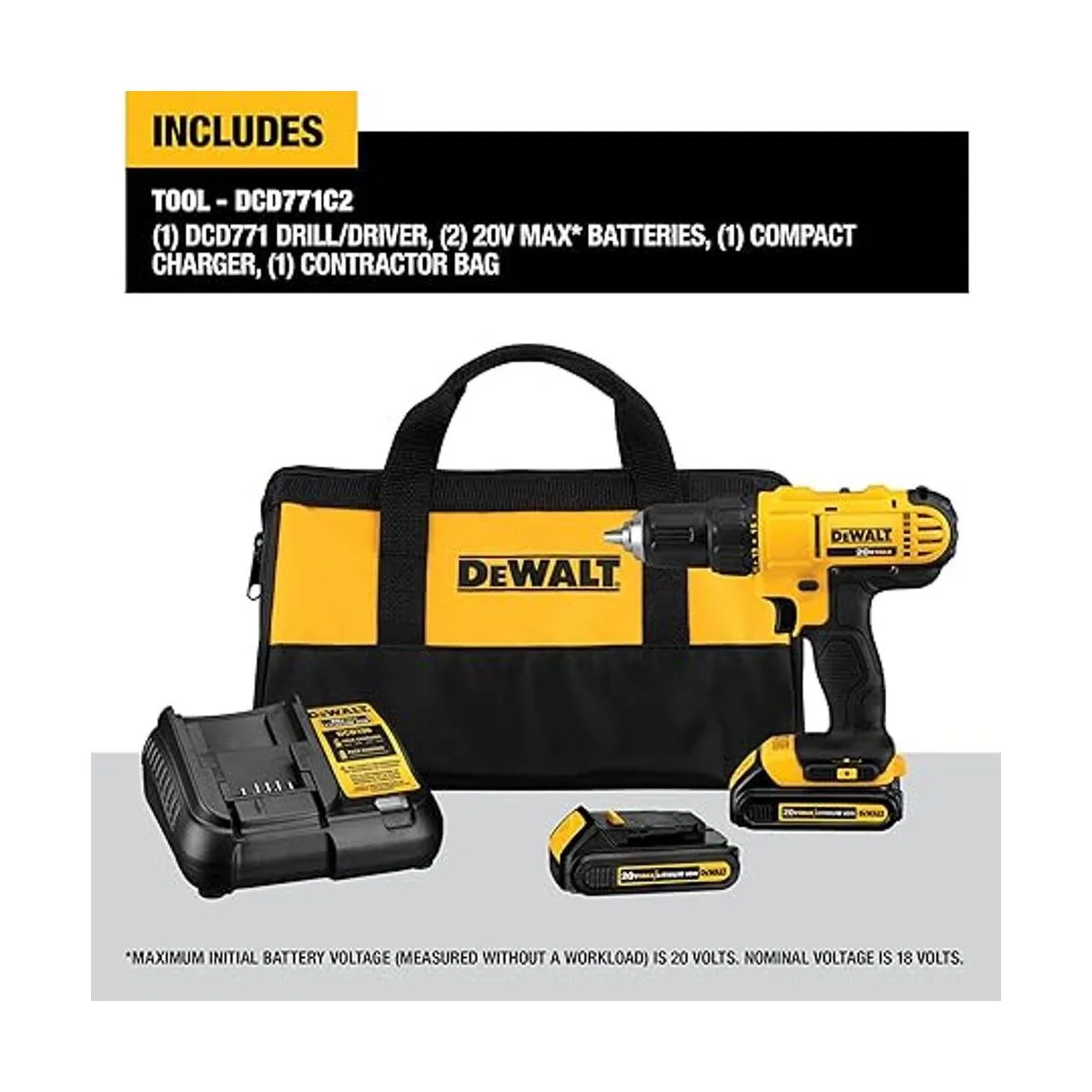 Juego de taladro compacto DeWalt DCD771C2 de 20 vatios_2