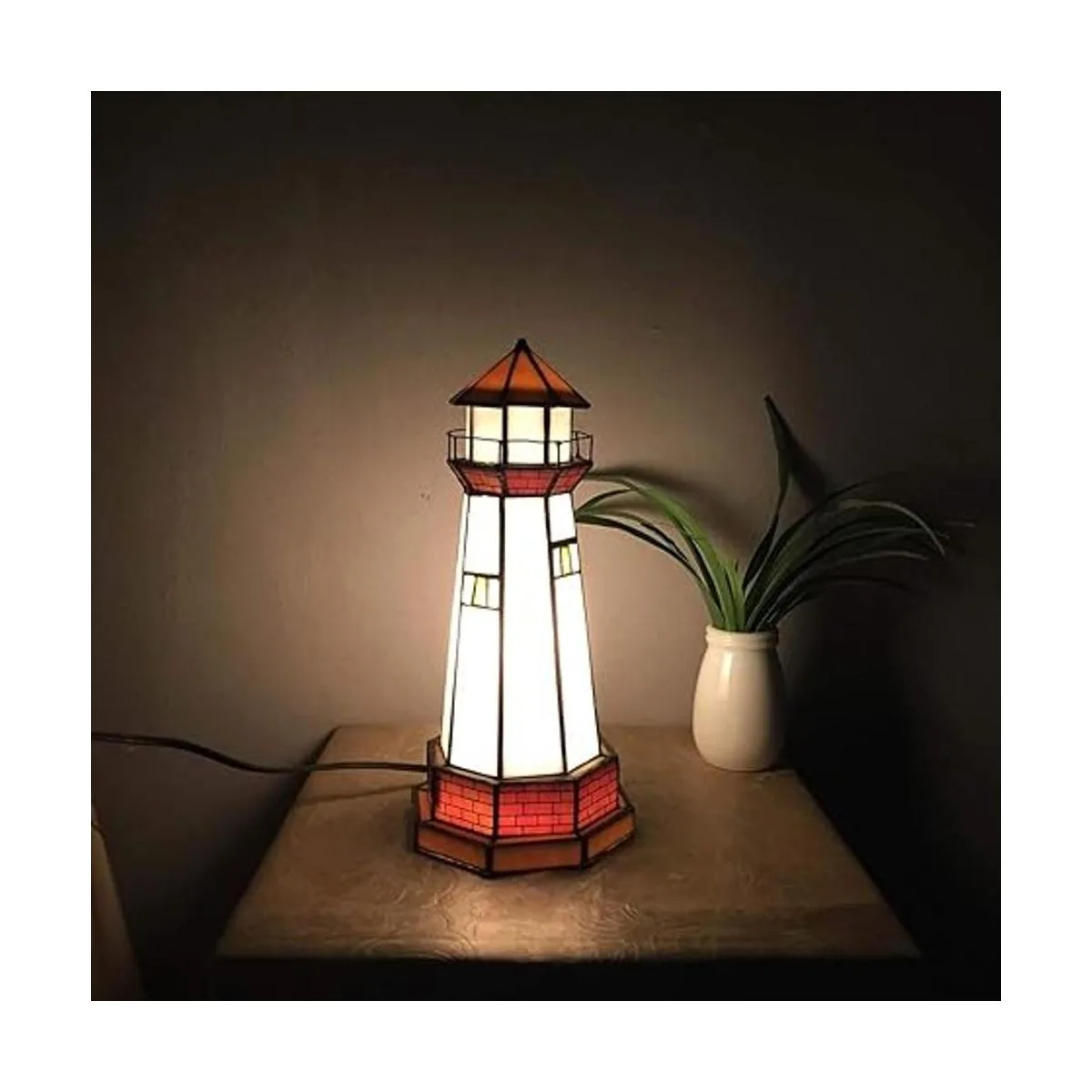 Bieye L10626 Lighthouse Tiffany Lámpara de mesa con_2