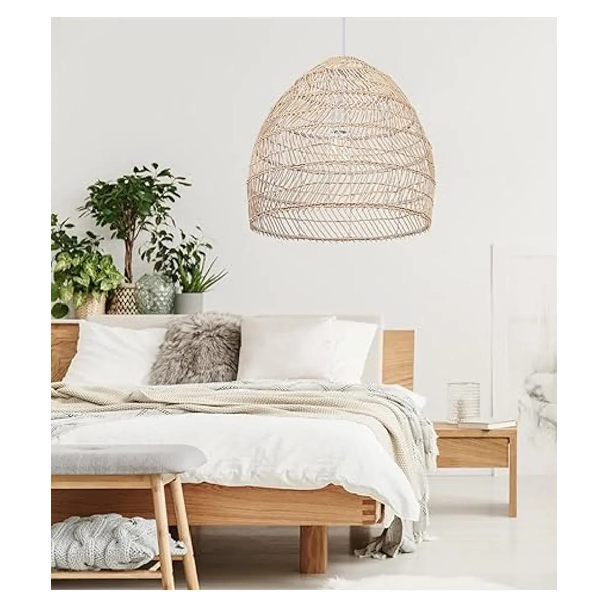 WalmHomie Lámpara colgante tejida de ratán natural de_2