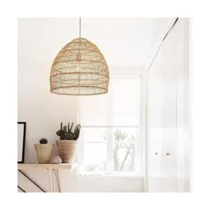 WalmHomie Lámpara colgante tejida de ratán natural de_4