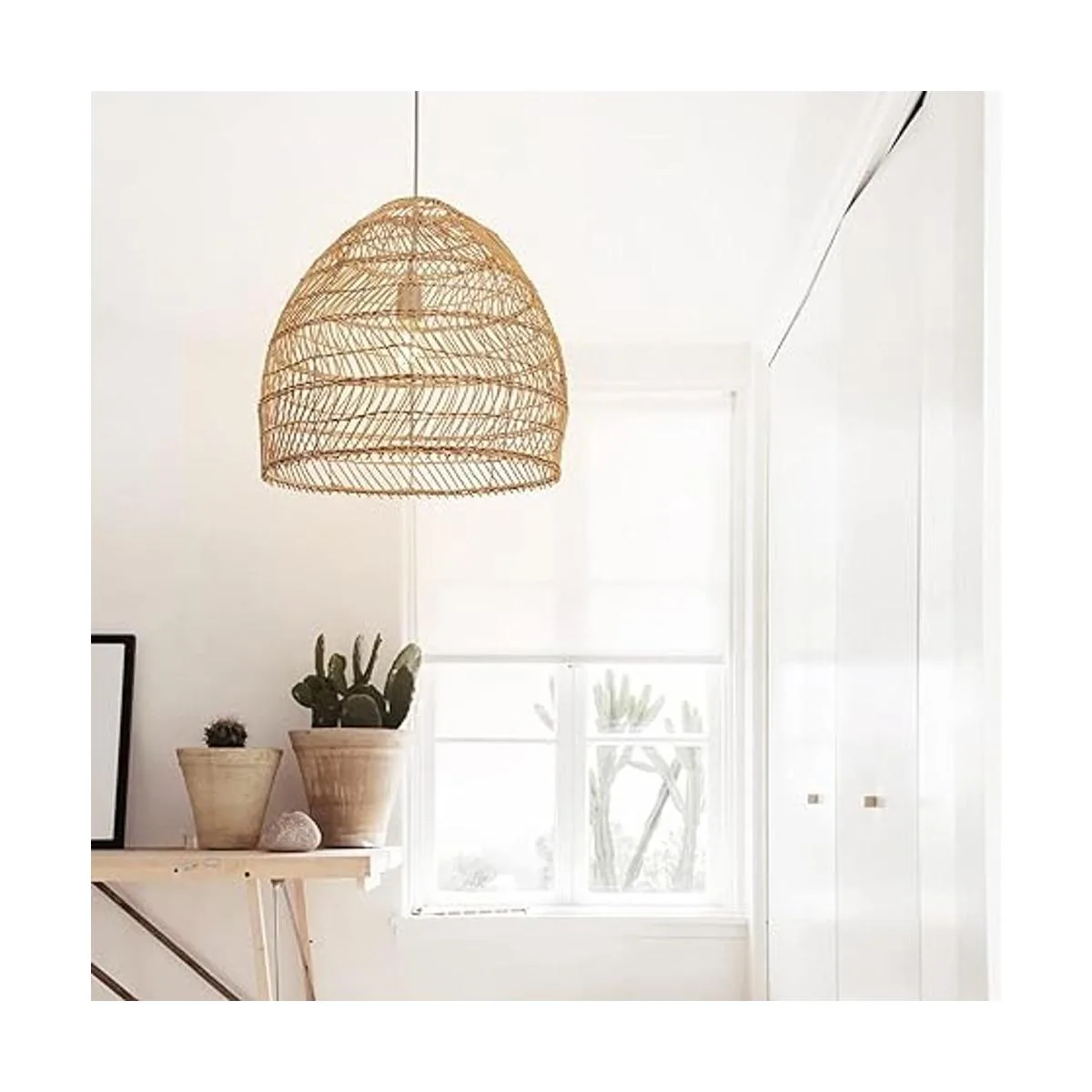 WalmHomie Lámpara colgante tejida de ratán natural de_4