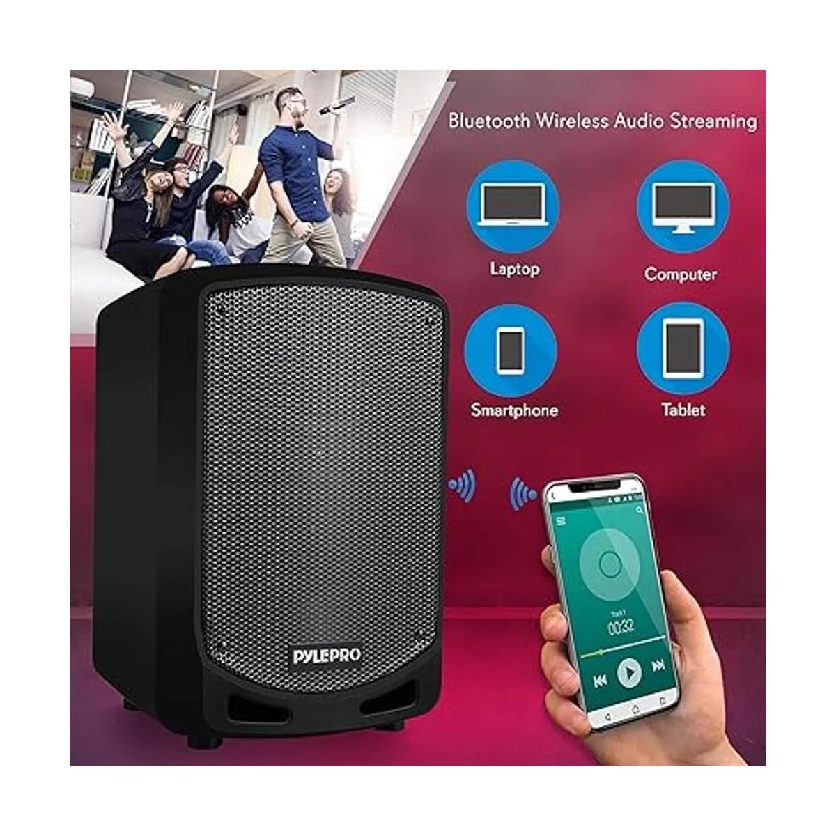 Pyle Altavoz con Bluetooth para karaoke para cargar Negro_4