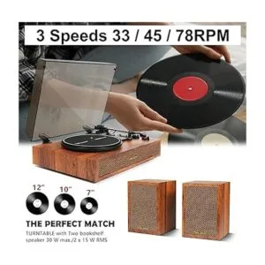 Reproductor de discos de vinilo con altavoces externos_5