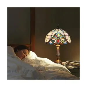 Tiffany Lámpara de mesa estilo vitral azulblanco 12_2