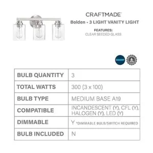 Craftmade 50503BNK Bolden Iluminación de baño de vidrio_3