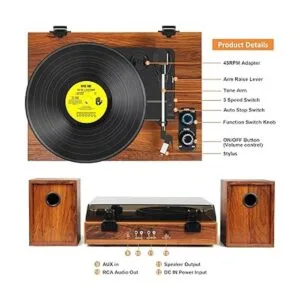 Reproductor de discos de vinilo con altavoces externos_2