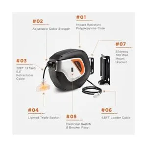 Giraffe Tools Carrete de cable de alimentación retráctil_3