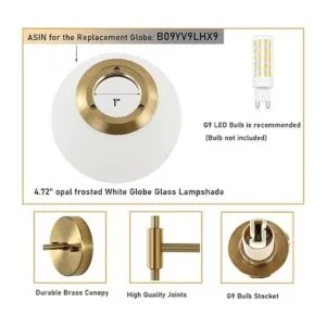 BYOLIIMA Juego de 2 apliques de pared dorados con_5