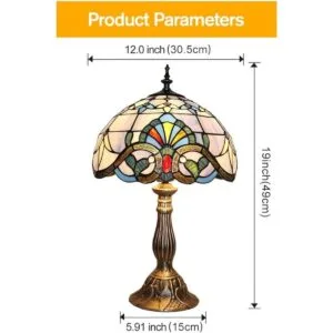 Tiffany Lámpara de mesa estilo vitral azulblanco 12_4