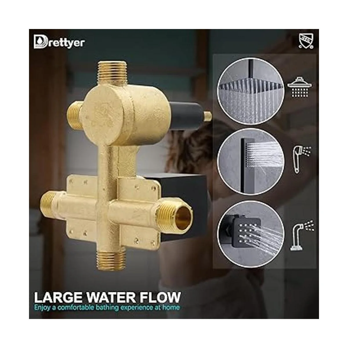 Drettyer Válvula desviadora de ducha de latón macizo_5