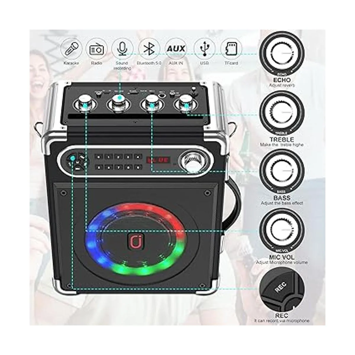 JAUYXIAN Altavoz Bluetooth con dos micrófonos_5