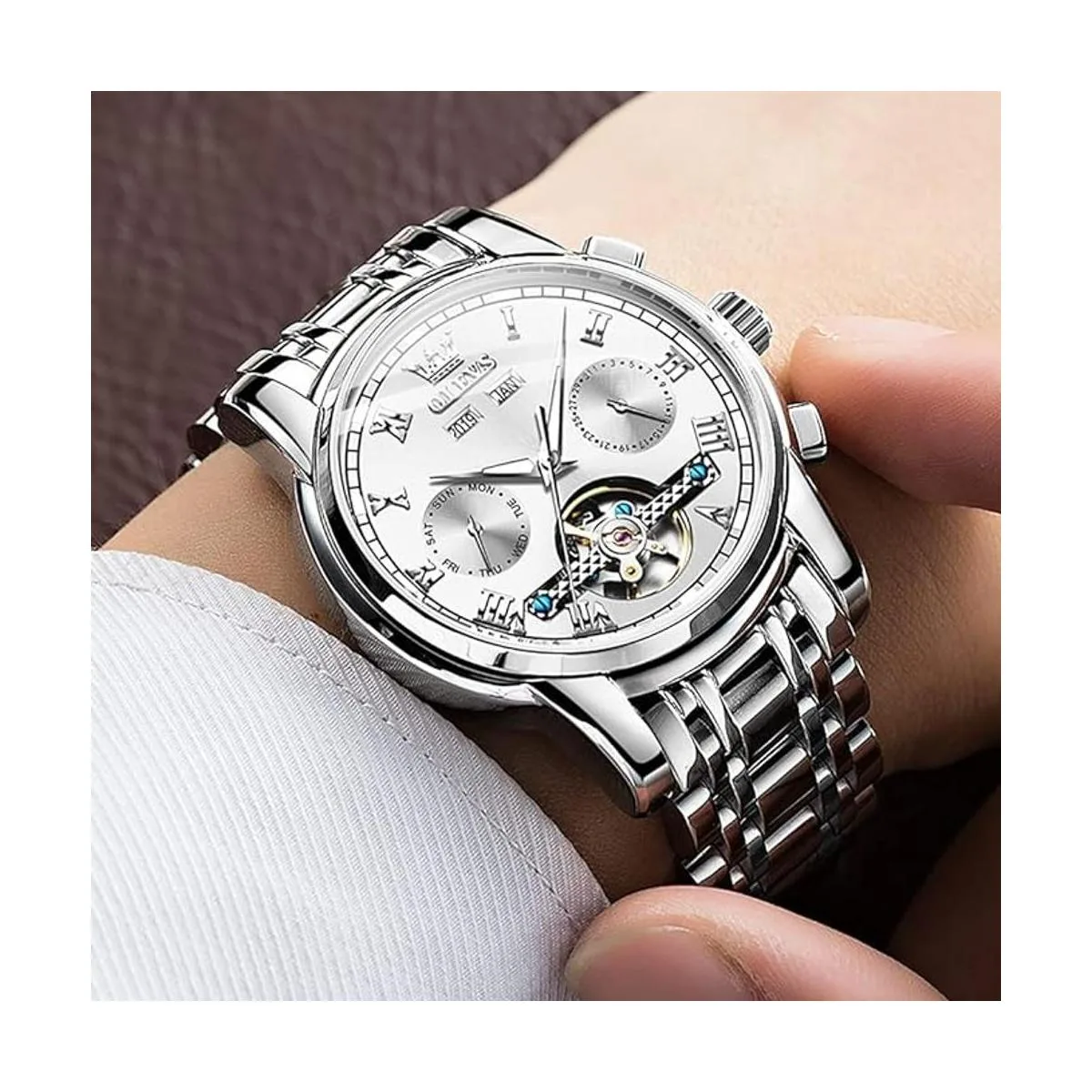 OLEVS Relojes automáticos de cuerda automática para_5