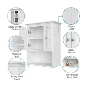 Treocho Wood Wall Cabinet Bathroom Medicine Cabinet_5