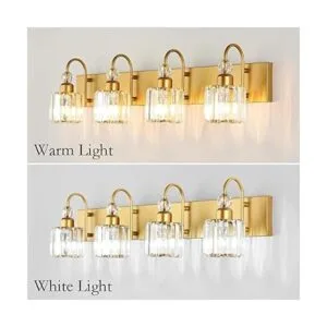 Ralbay Luces de tocador doradas de 4 luces de cristal_3