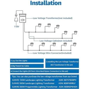 SUNVIE Luces de paisaje de bajo voltaje de 12 W con_7