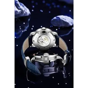 OLEVS Relojes mecánicos automáticos de piel azul con_3