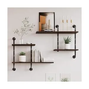 Estante de tubería industrial montado en la pared_2