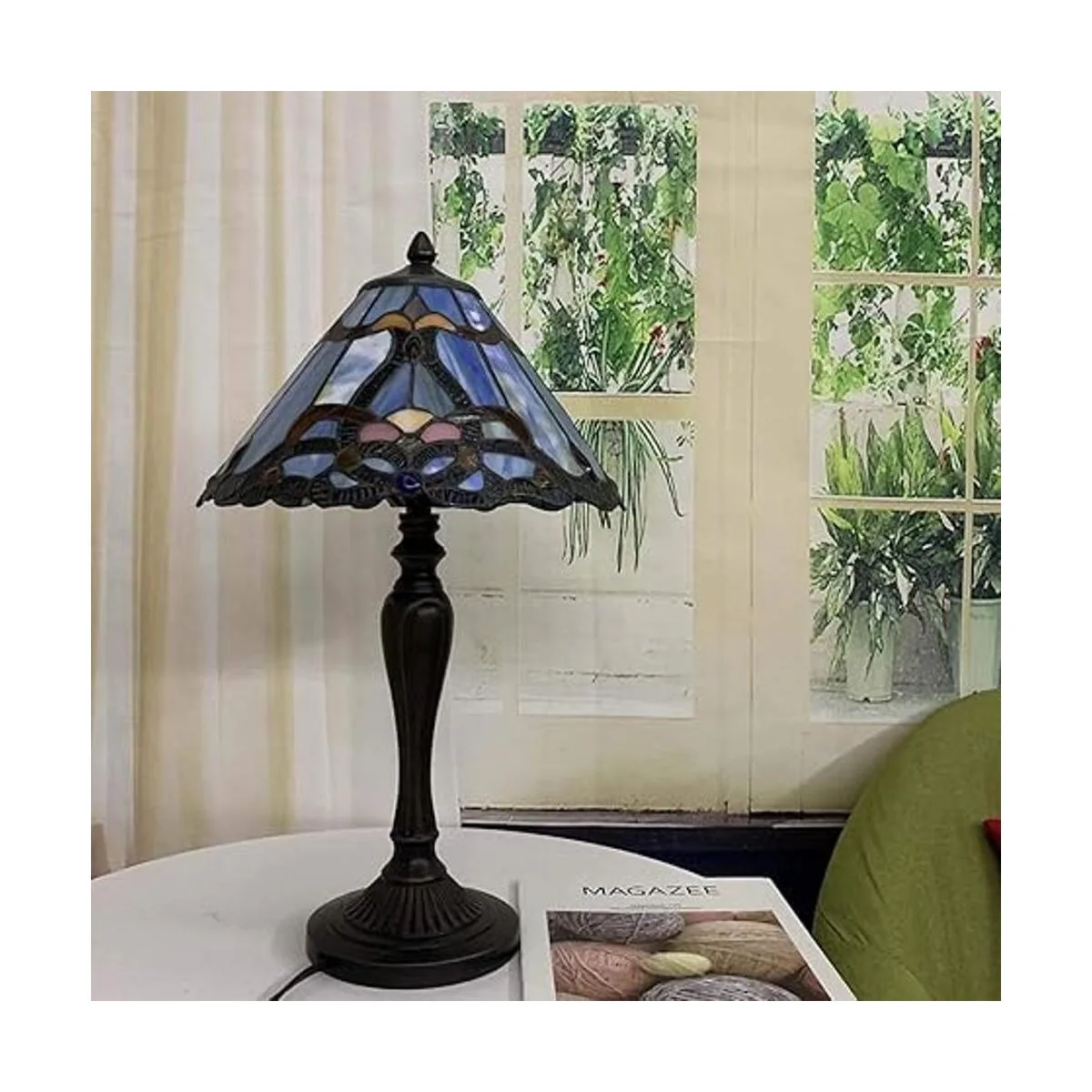 Bieye L10683 Lámpara de mesa de cristal tiffany barroco_3