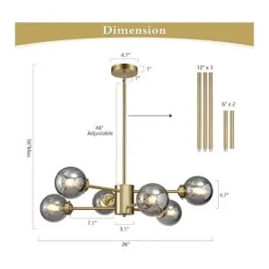 WINGBO Lámpara de araña moderna de 6 luces lámpara de_2