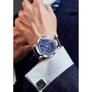 OLEVS Relojes mecánicos automáticos de piel azul con_6