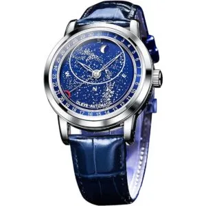 OLEVS Relojes mecánicos automáticos de piel azul con_1