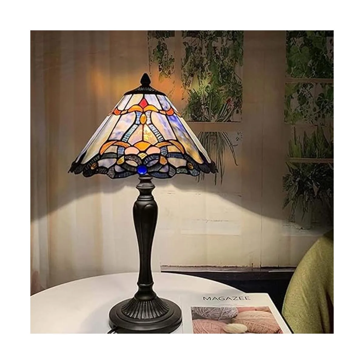 Bieye L10683 Lámpara de mesa de cristal tiffany barroco_4