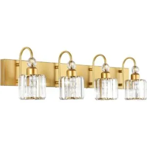 Ralbay Luces de tocador doradas de 4 luces de cristal_1