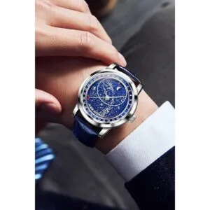 OLEVS Relojes mecánicos automáticos de piel azul con_5