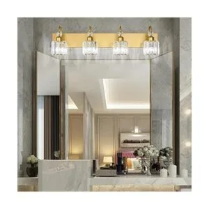 Ralbay Luces de tocador doradas de 4 luces de cristal_5