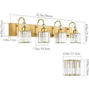 Ralbay Luces de tocador doradas de 4 luces de cristal_4