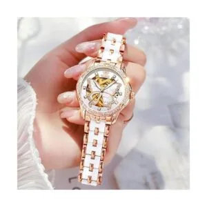 OLEVS Relojes automáticos de oro rosa para mujer diseño_7