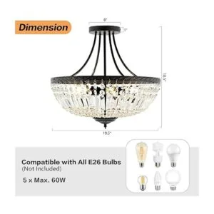 WINGBO Lámpara de techo de cristal de 5 luces lámpara de_4