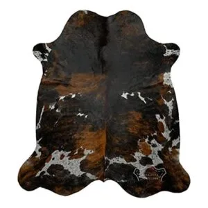 Alfombra de piel de vaca tricolor natural oscuro 6 x 7_1