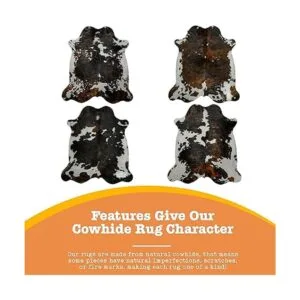 Alfombra de piel de vaca tricolor natural oscuro 6 x 7_2