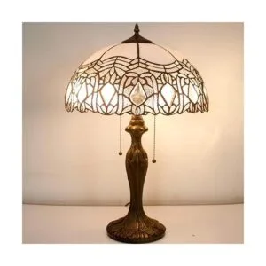 WERFACTORY Tiffany Lámpara de mesa estilo blanco con_2