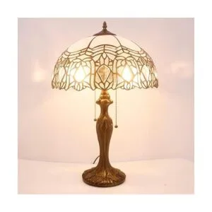 WERFACTORY Tiffany Lámpara de mesa estilo blanco con_5