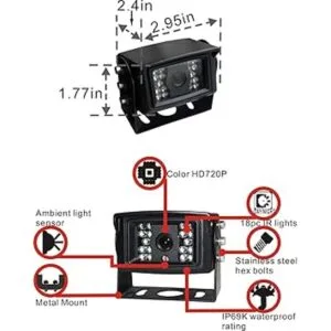 AHD 720P Espejo retrovisor de 7 pulgadas cámara con_3