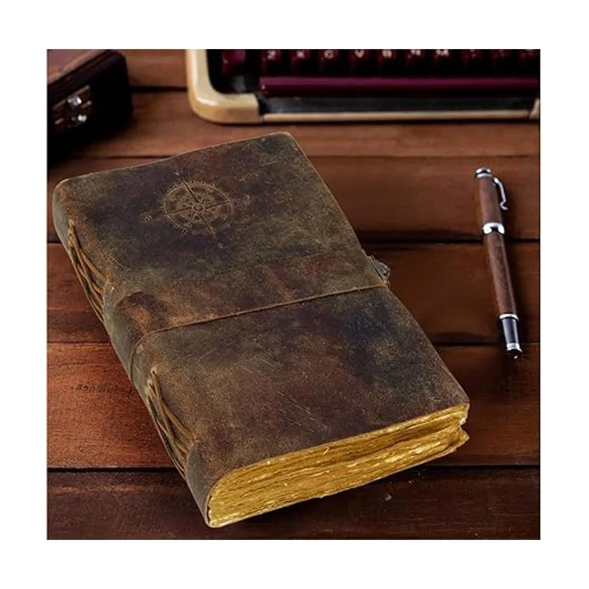 Diario de cuero vintage con brújula Antiguo hecho a mano_7