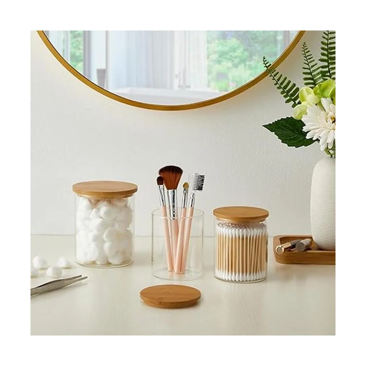 INIUNIK Paquete de 3 dispensadores de vidrio Qtip 20_3