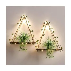 Juego de 2 estantes colgantes de pared con tiras LED de_1