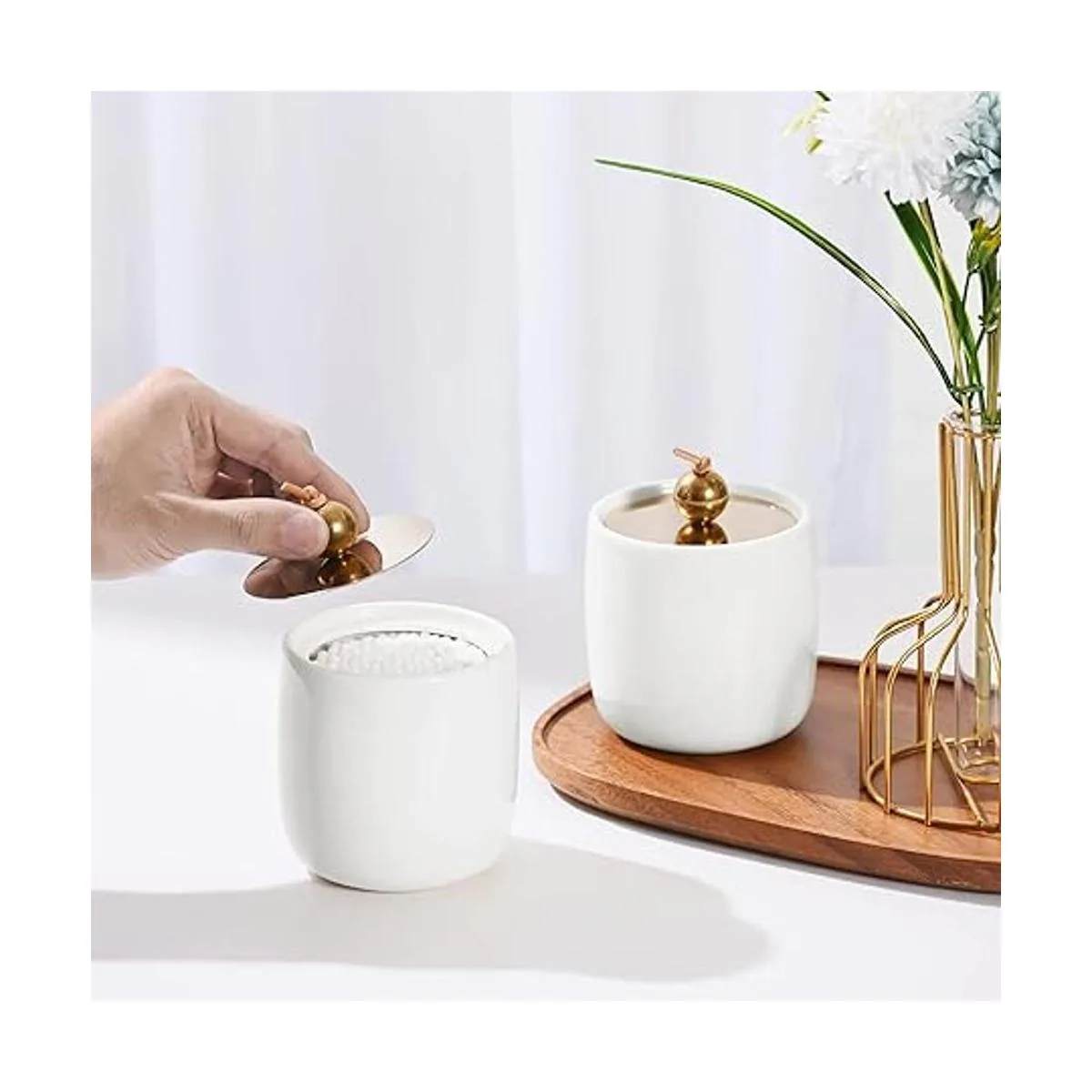 Paquete de 2 dispensadores de cerámica Qtip con tapas_3