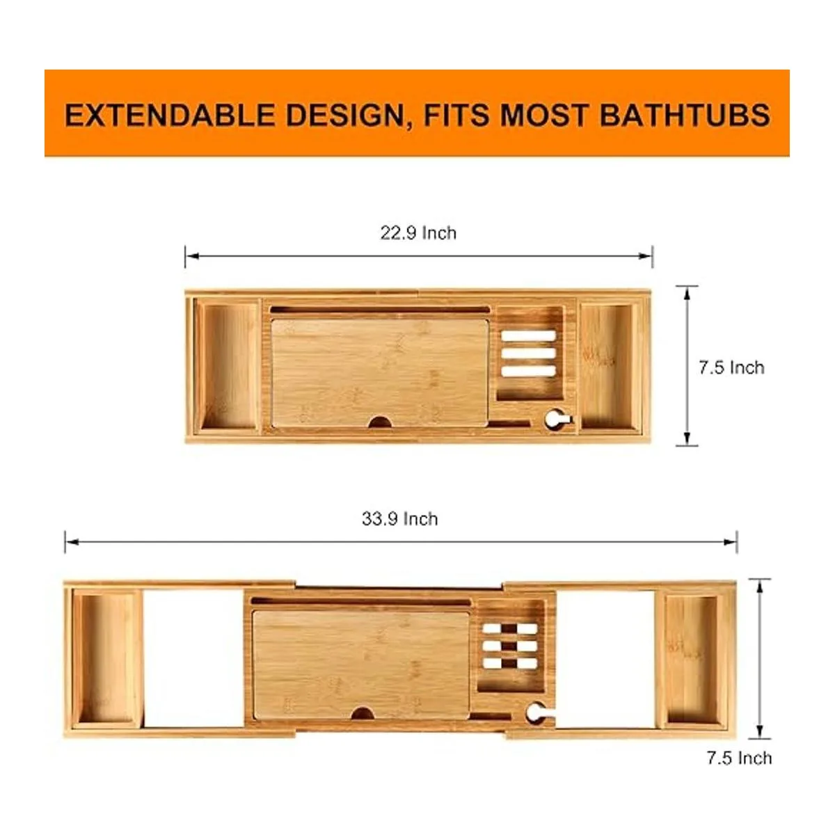 Bandeja de bambú para bañera mesa de baño expandible para_4
