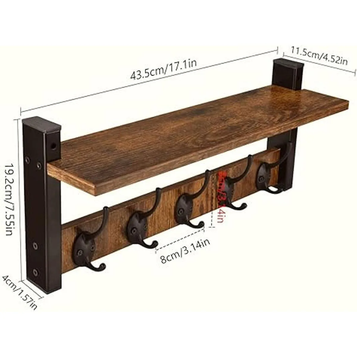 Homode Ganchos de pared con estante perchero de madera_7
