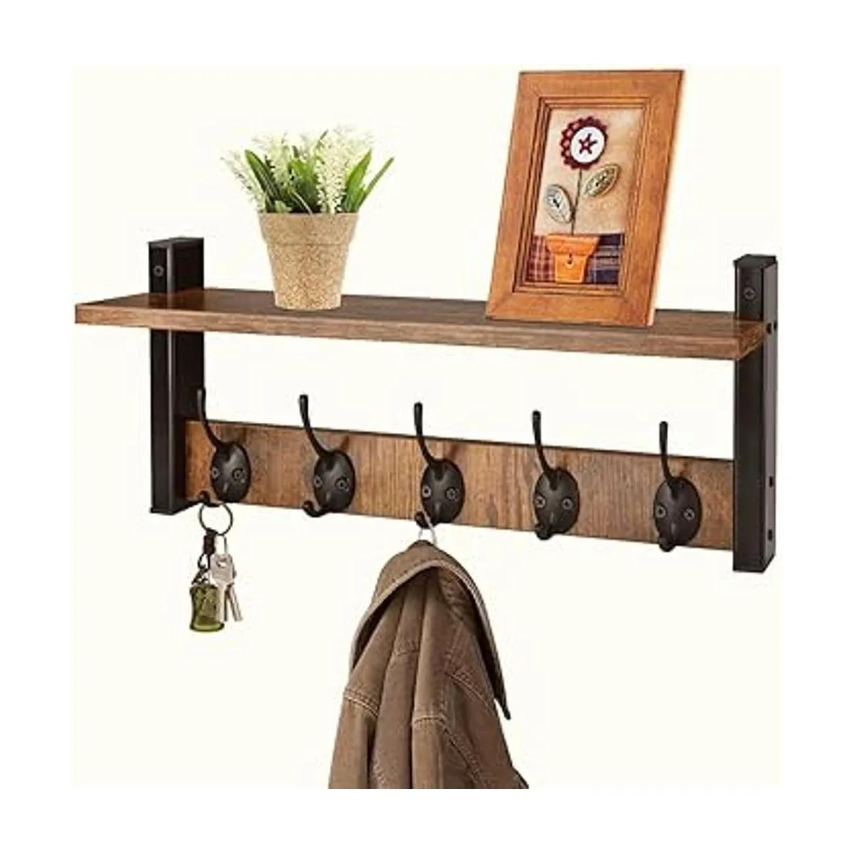 Homode Ganchos de pared con estante perchero de madera_2