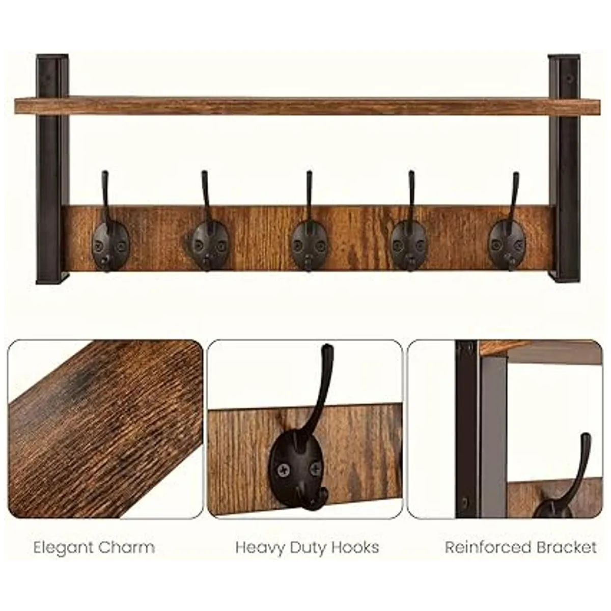 Homode Ganchos de pared con estante perchero de madera_3