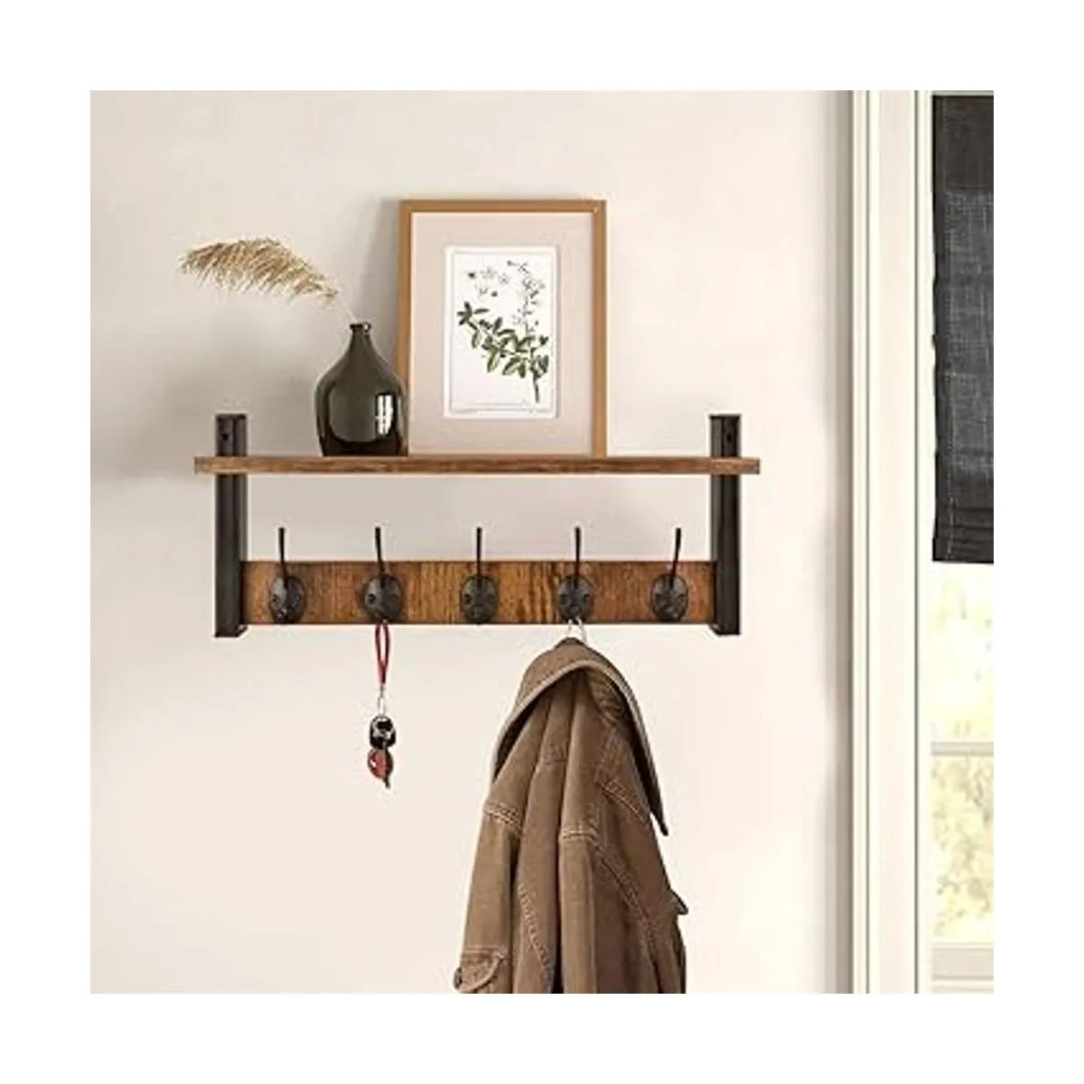 Homode Ganchos de pared con estante perchero de madera_5