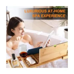 Bandeja de bambú para bañera mesa de baño expandible para_2